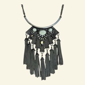 Vintage Y2K Fringe Boho Silver and Crystal Southwestern Tribal Necklace